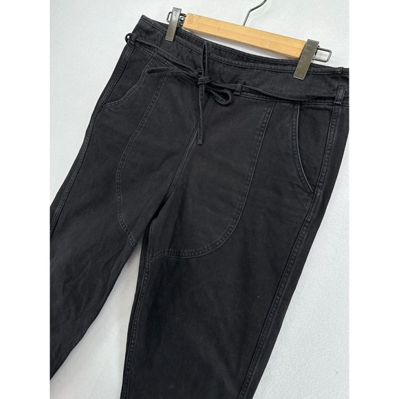 Ulla Johnson Sabi Jeans Womens Size 10 Black Tie Waist Crop Roll Cuff Pockets - Picture 2 of 11
